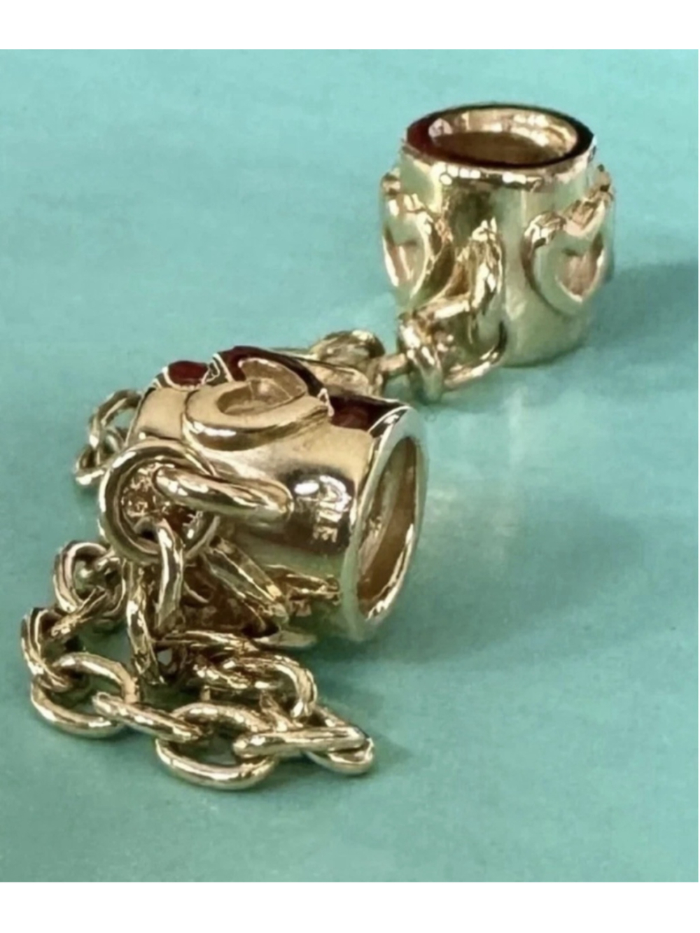 ❗️NEW❗️100% Authentic Pandora Moments 14K Solid Gold Hearts Safety Chain . - Picture 8 of 11